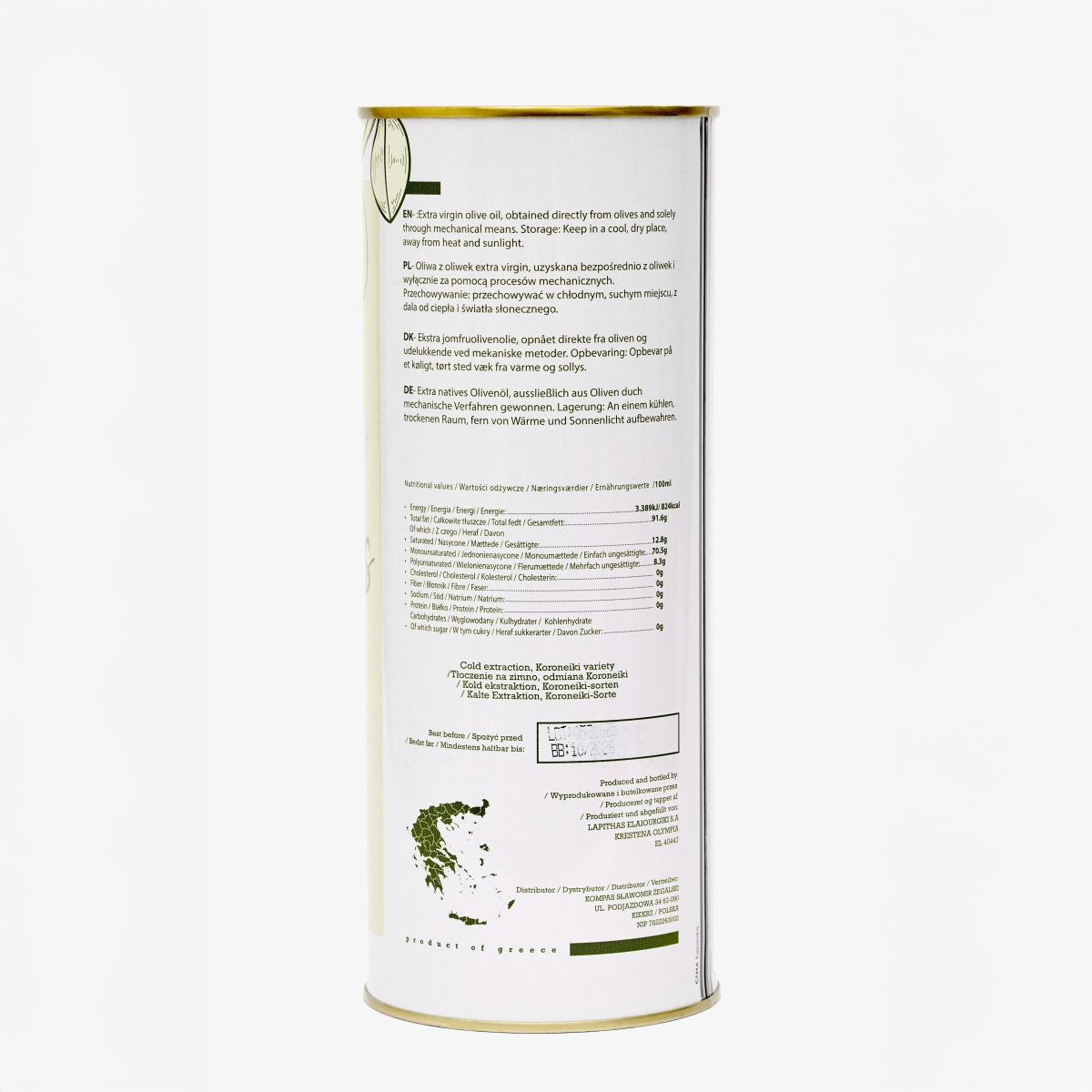 1 Liter Pelops Extra Virgin Olive Oil - back side