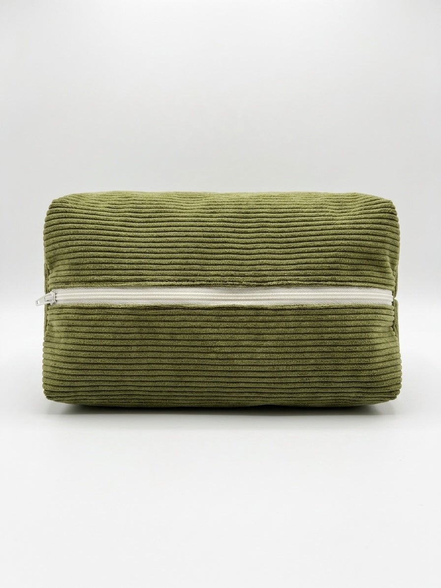 Corduroy Makeup Bag, Olive Green - PelopsGreekGoods