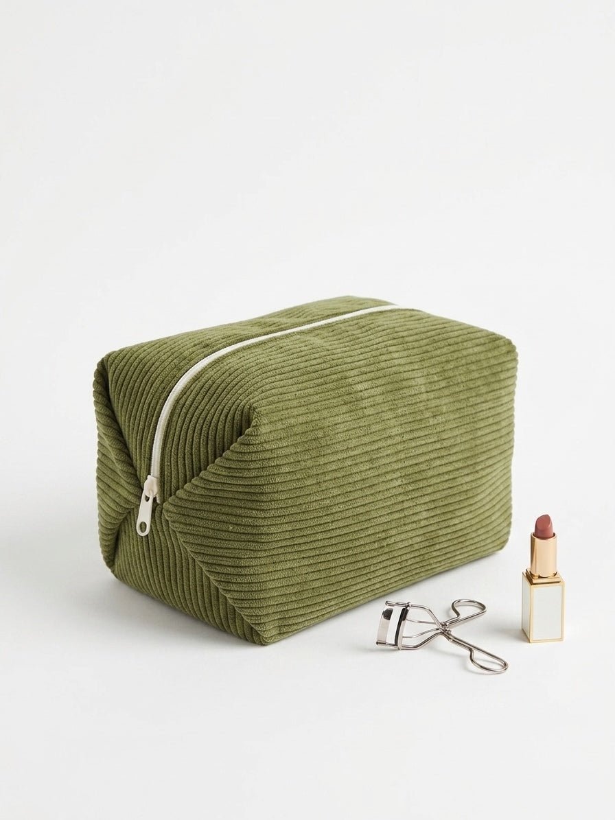 Corduroy Makeup Bag, Olive Green - PelopsGreekGoods