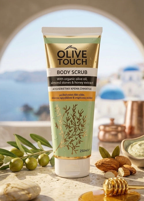 Exfoliating Body Scrub with Organic Olive Oil and Almond Seeds 250ml - PelopsGreekGoods